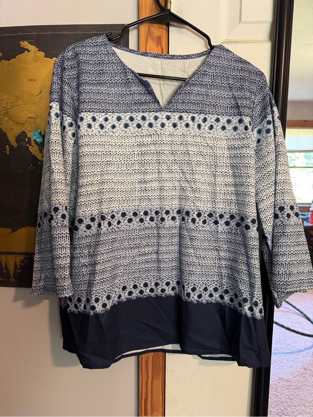 SHEIN Navy and White Crochet-Stripe Pullover Tunic